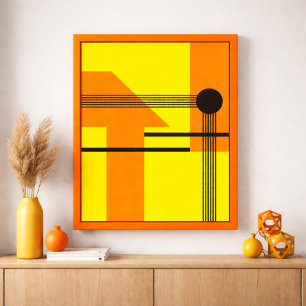 Black Lines Crossing Yellow and Orange Shapes Poster
