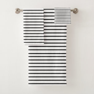 Black Lines White Bath Towel Set