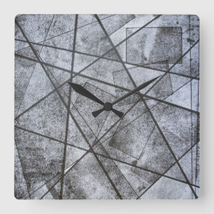 Black Lines white grey rectangles abstract Square Wall Clock
