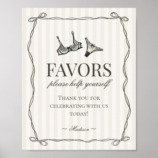 Black Lingerie Bachelorette Party Favours Sign (Front)