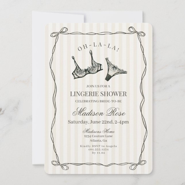Black Lingerie Lace Lingerie Shower Invitation (Front)