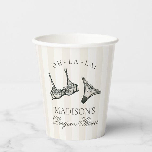 Black Lingerie Shower Bachelorette Bridal Decor Paper Cups (Front)