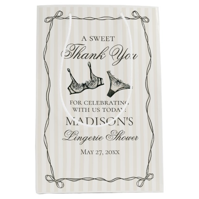 Black Lingerie Shower Bachelorette Party Favour Medium Gift Bag (Front)