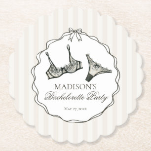 Black Lingerie Shower Lace Bachelorette Party Paper Coaster