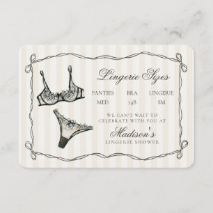 Black Lingerie Sizes Shower Invitation Insert