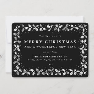 Black Lino Printed Holly Holiday Card