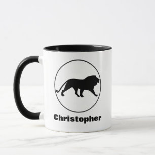 Black Lion Drawing in Circle Frame Customise Mug