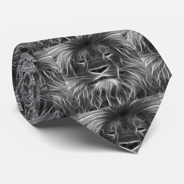 Black Lion Head Print on  Men's Necktie (Rolled)