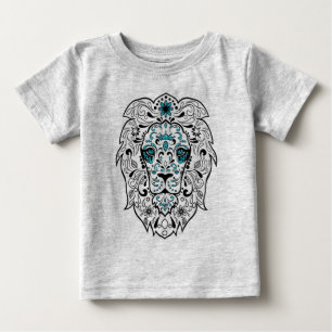 Black Lion Sugar Skull Blue Glitter Baby T-Shirt