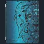 Black Lion Sugar Skull Metallic Blue Background iPad Smart Cover<br><div class="desc">Cool black lion floral sugar skull with blue glitter accent over blue tones metallic background brushed steel look. This is just an image and not real metal or glitter. If you need any help customising any of my designs, contact ArtOnWear designer. Free text formatting with live help available by request....</div>