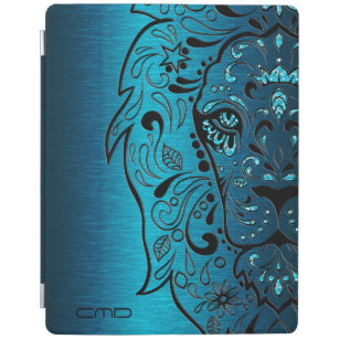 Black Lion Sugar Skull Metallic Blue Background iPad Smart Cover