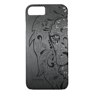 Black Lion Sugar Skull Metallic Grey Background iPhone 8/7 Case