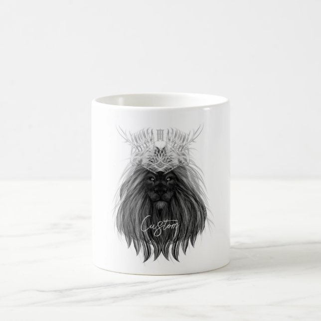 Black Lion with Antlers Crown and Monogram Coffee Mug (Center)