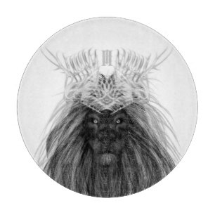 Black Lion with Antlers Crown and Monogram Cutting Board
