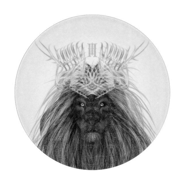 Black Lion with Antlers Crown and Monogram Cutting Board (Front)
