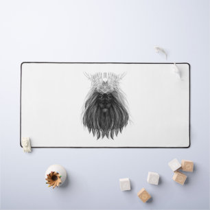 Black Lion with Antlers Crown and Monogram Desk Mat