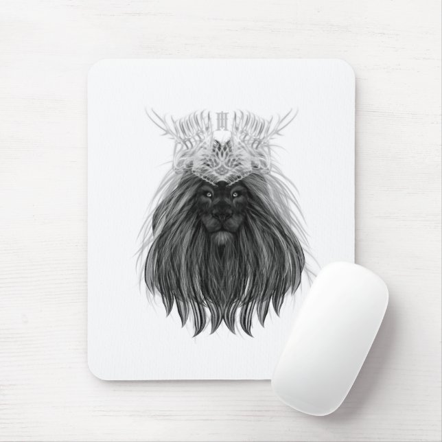 Black Lion with Antlers Crown and Monogram Mouse Mat (With Mouse)