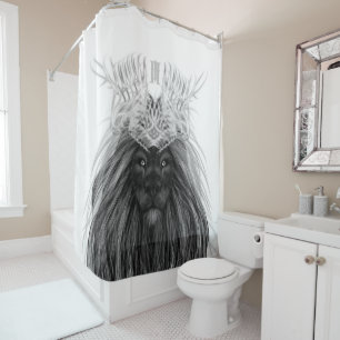 Black Lion with Antlers Crown and Monogram Shower Curtain