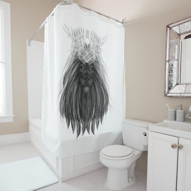 Black Lion with Antlers Crown and Monogram Shower Curtain (In Situ)