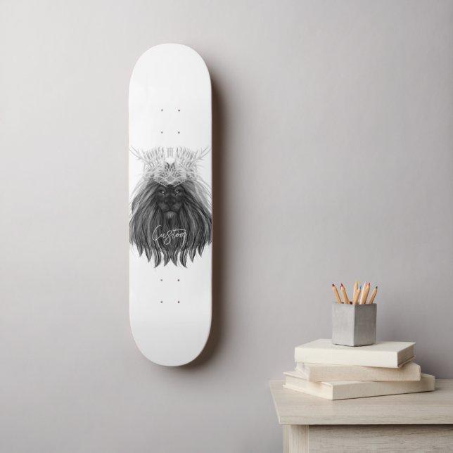 Black Lion with Antlers Crown and Monogram Skateboard (Wall Art)