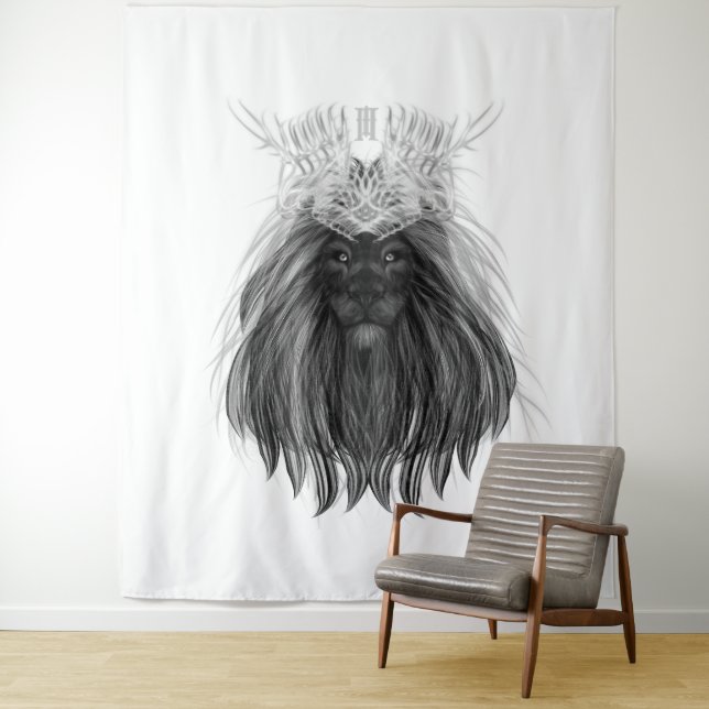 Black Lion with Antlers Crown and Monogram Tapestry (In Situ)