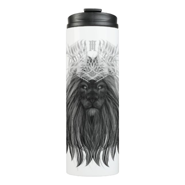Black Lion with Antlers Crown and Monogram Thermal Tumbler (Front)