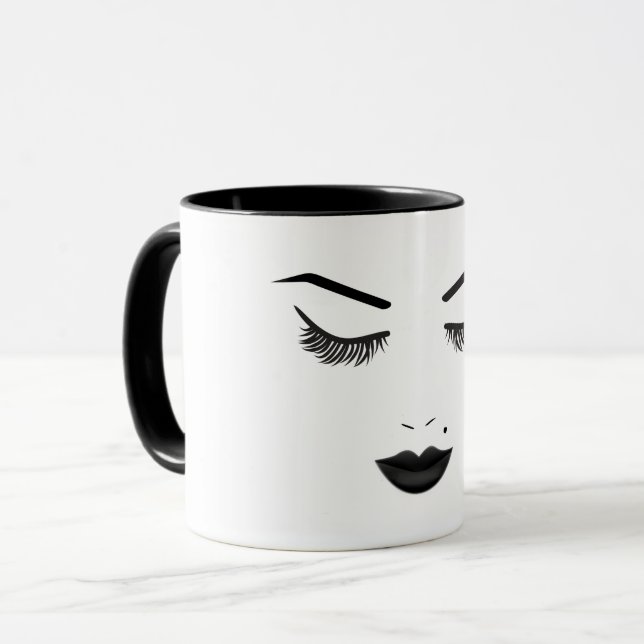 Black Lips Makeup Face Eyebrows Lips Glam Beauty Mug (Front Left)