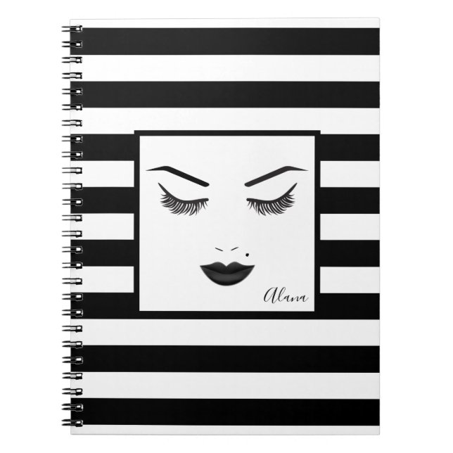 Black Lips Makeup Face Eyebrows Lips Glam Beauty Notebook (Front)