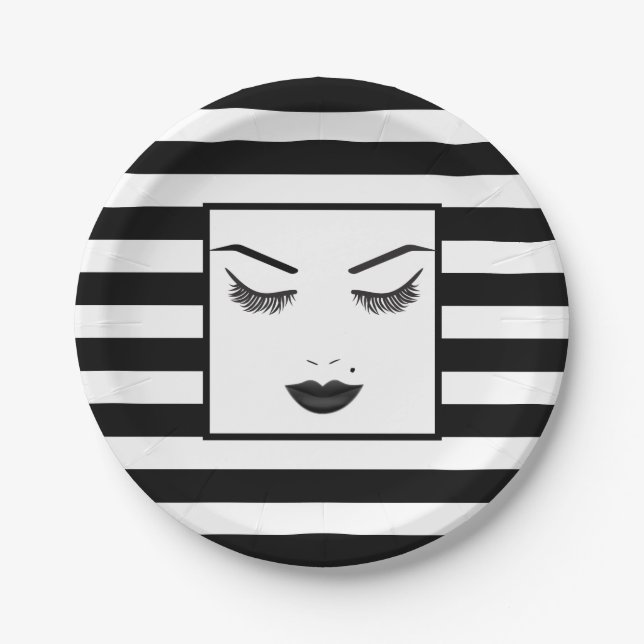 Black Lips Makeup Face Eyebrows Lips Glam Beauty Paper Plate (Front)