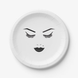 Black Lips Makeup Face Eyebrows Lips Glam Beauty Paper Plate