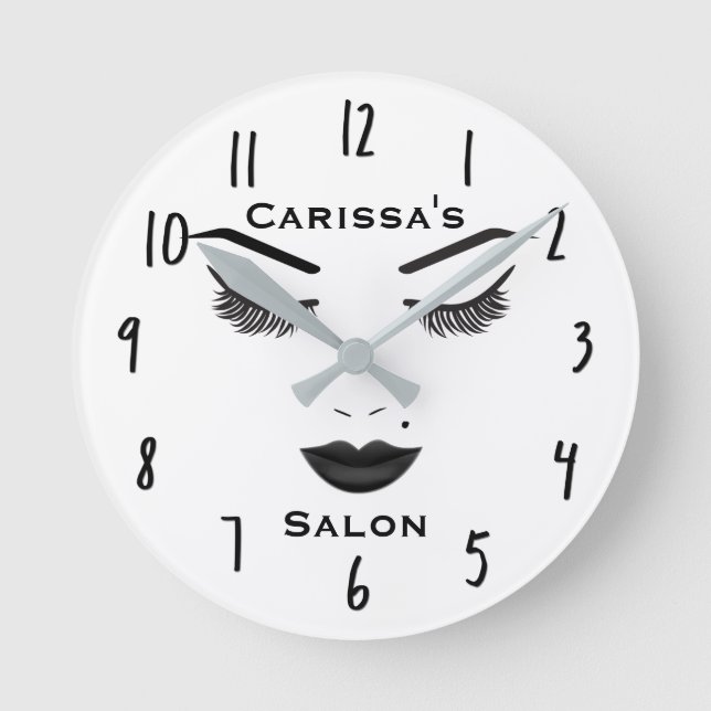 Black Lips Makeup Face Eyebrows Lips Glam Beauty Round Clock (Front)