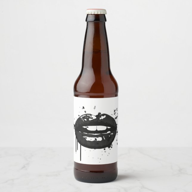 Black lips stylish fashion kiss makeup artist beer bottle label (Front)