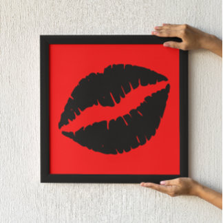 Black Lipstick Kiss Graphic on Red Poster