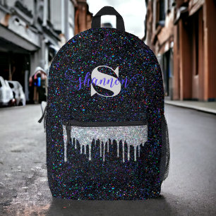 Black Liquorice Glitter Drip Custom Name Backpack