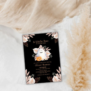Black Little Boo Boho Ghost Halloween Baby Shower  Invitation