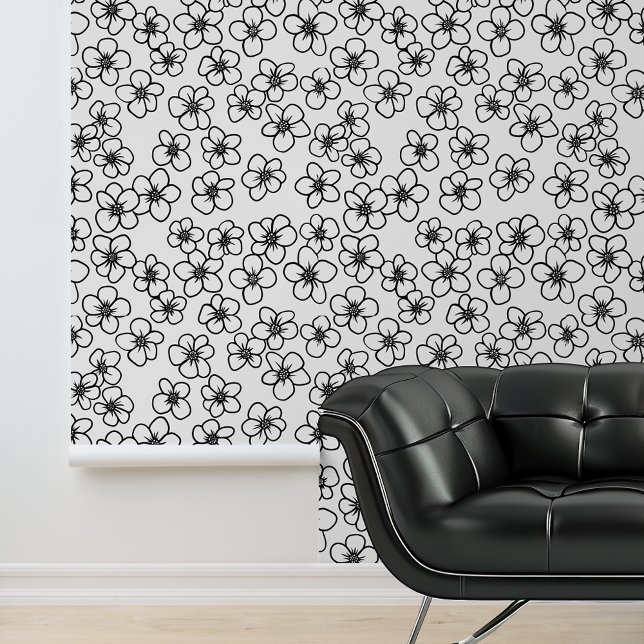 Black Little White Flowers Leaves Wallpaper (Creator Uploaded)