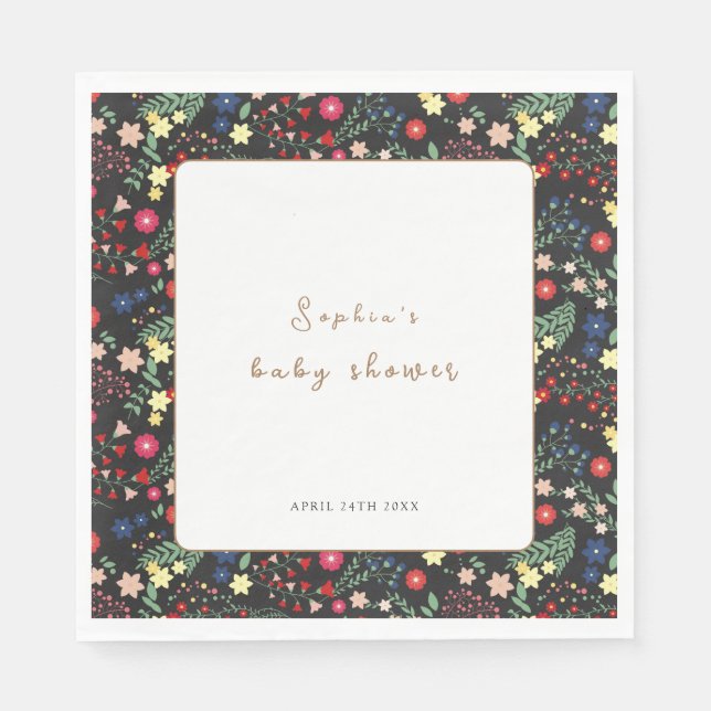 Black Little Wildflower Frame Baby Shower Napkin (Front)