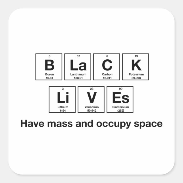 Black Lives - Chemical Symbols Glossy Stickers (Front)
