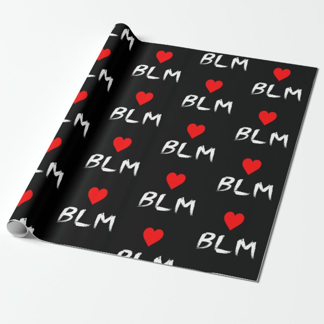 Black Lives Matter Acronym Red Heart Wrapping Paper (Unrolled)