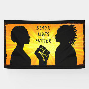 Black Lives Matter Black Silhouettes and Fist Banner