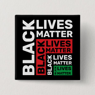 Black Lives Matter BLM Red Green Black Typography 15 Cm Square Badge