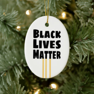 Black Lives Matter BLM three Yellow Stripes Ceramic Tree Decoration