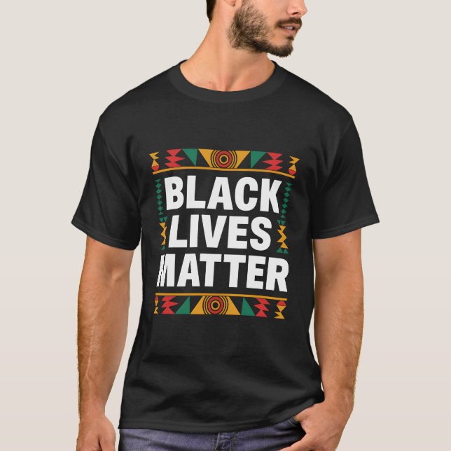 Black Lives Matter Design with African Motifs T-Shirt (Front)