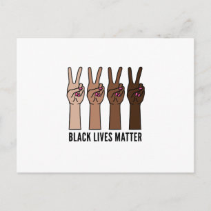 Black lives matter, female hands with peace sign postcard