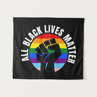 Black Lives Matter Fist and LGBTQ Flag Tapestry