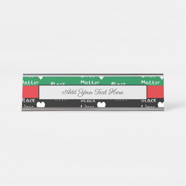 Black Lives Matter Pan-African Flag White Heart Desk Name Plate (Front)