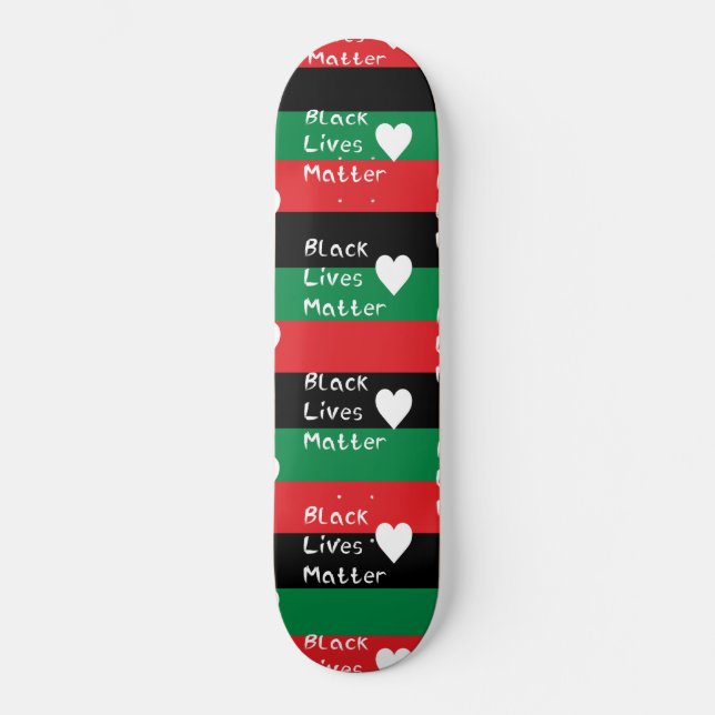 Black Lives Matter Pan-African Flag White Heart Skateboard (Front)
