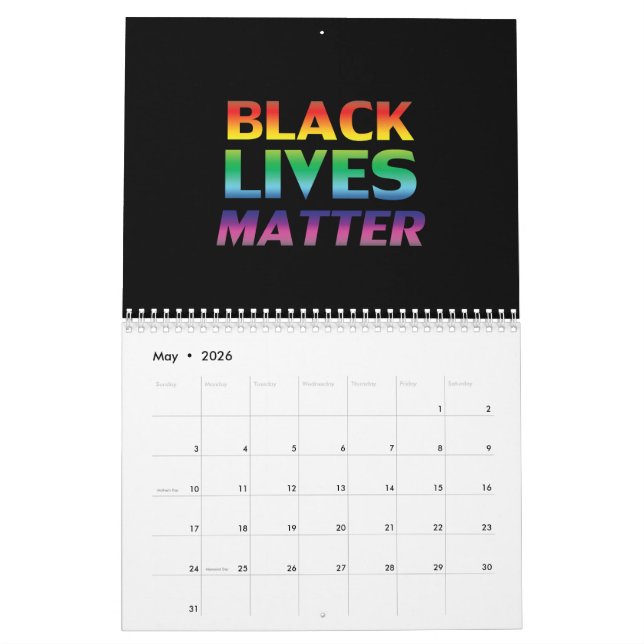 Black Lives Matter rainbow colours gay pride black Calendar (May 2026)