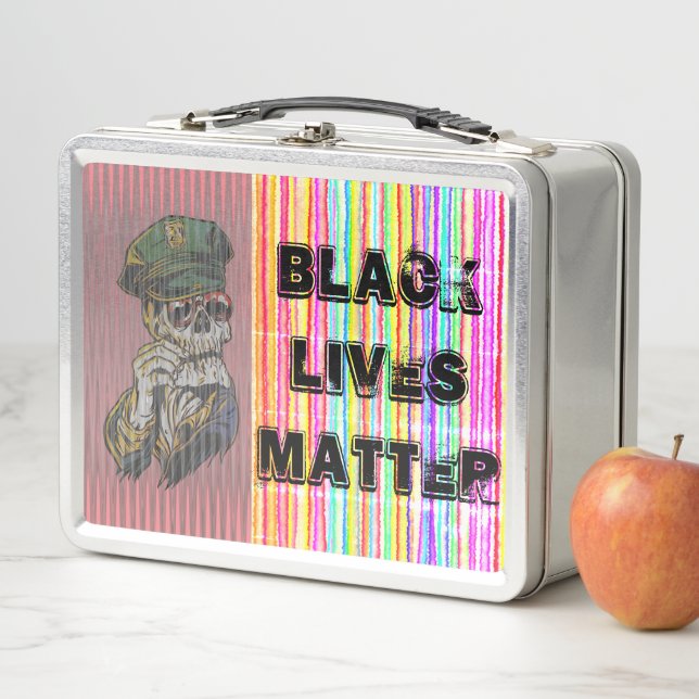 Black Lives Matter Skeleton Cop Metal Lunch Box (In Situ)