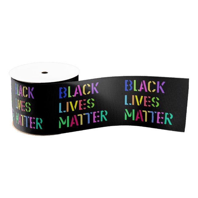 Black Lives Matter Stencil 01 Multiple Sizes Grosgrain Ribbon (Spool)